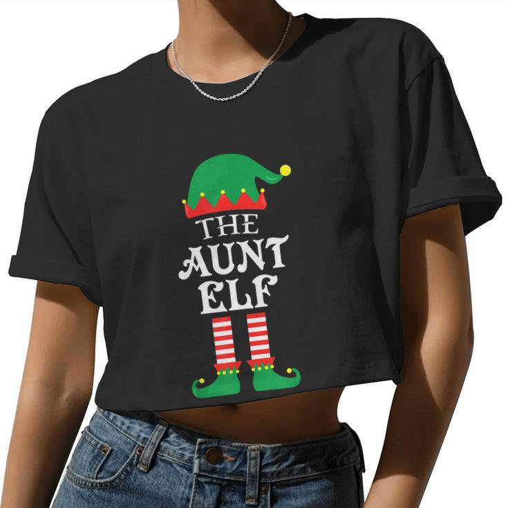 The Aunt Elf Matching Family Group Christmas Pajama Women Cropped T-shirt