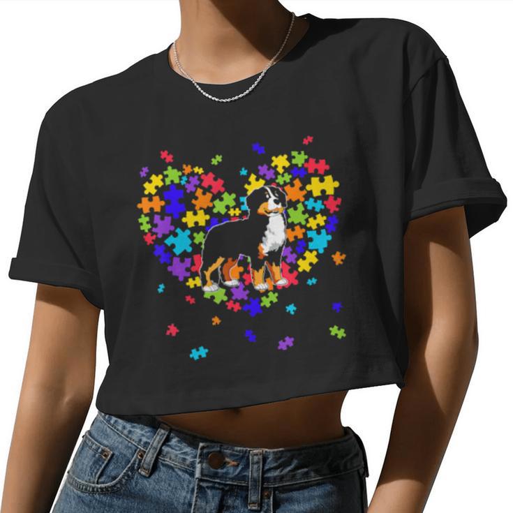 Autism Awareness Bernese Mountain Cute Heart Dog Dad Mom Women Cropped T-shirt