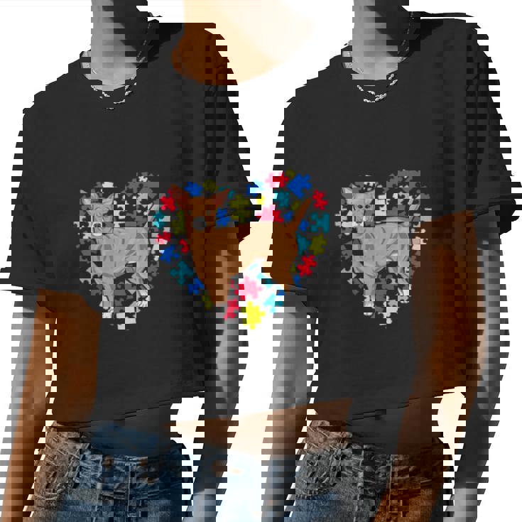 Autism Awareness Chihuahua Dog Mom Dad Valentine Women Cropped T-shirt