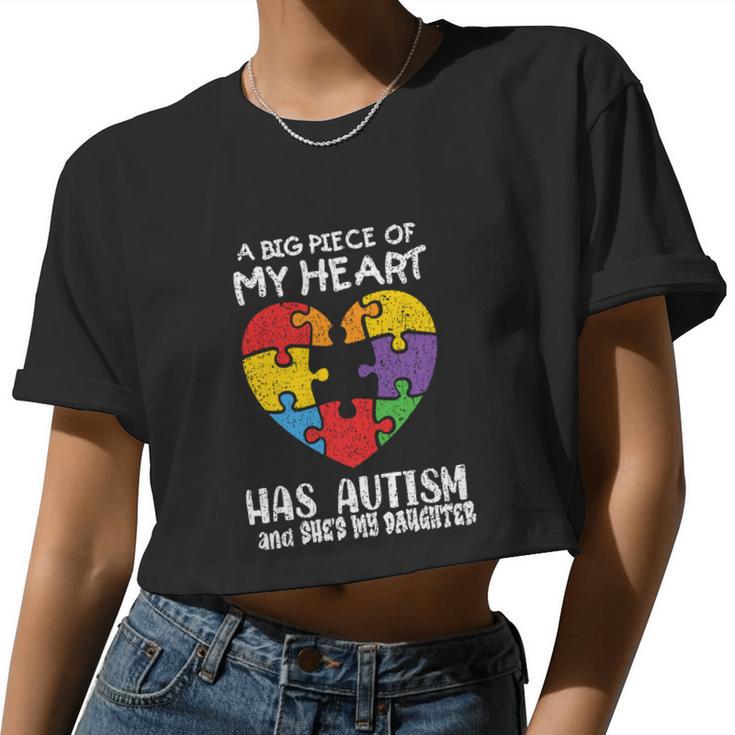 Autism Awareness Dad Mom Daughter Autistic Kids Awareness Women Cropped T-shirt