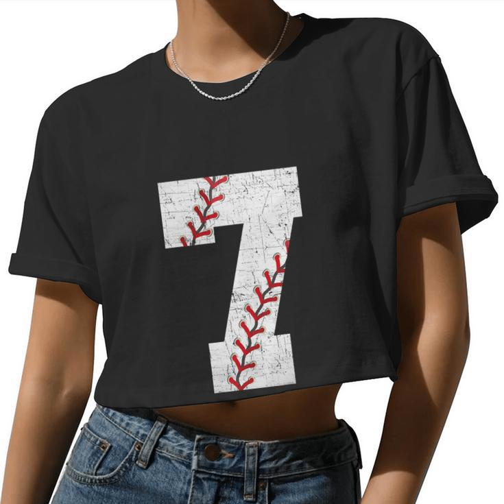 Baseball Softball Lover Seven Years Bday 7Th Birthday Boy Women Cropped T-shirt