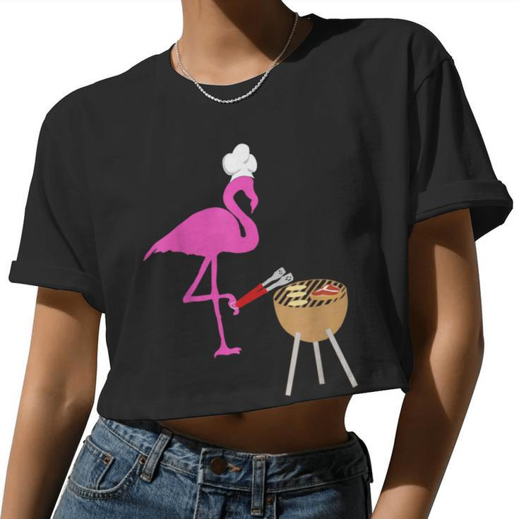 Bbq Flamingos Pink Birds Grilling Grillmasters Cooking Women Cropped T-shirt