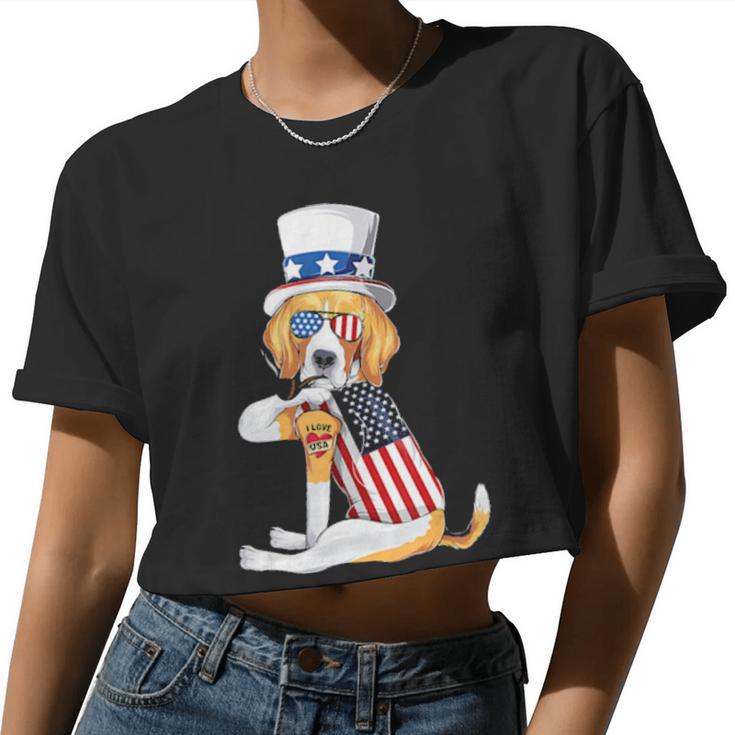 Beagle Dog Merica 4Th Of July Usa American Flag Men Women Women Cropped T-shirt