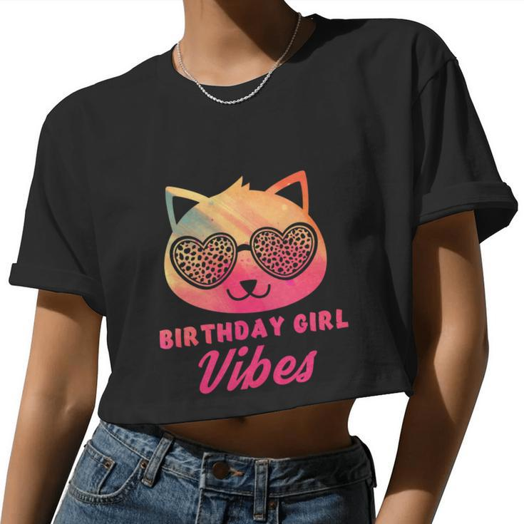 Birthday Girl Vibes Colorful Cat Kitty Leopard Eyes Girls Women Cropped T-shirt