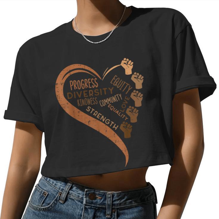 Black History Fists Diversity Equity Melanin African Women Women Cropped T-shirt