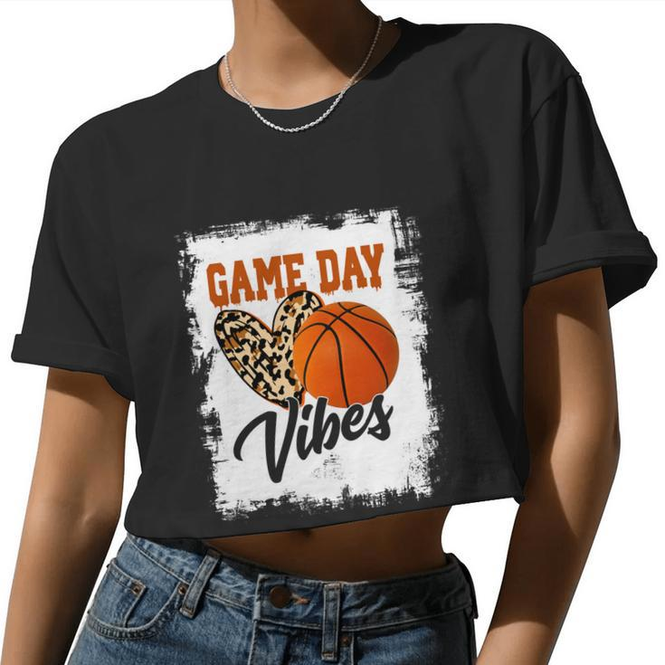Bleached Game Day Vibes Basketball Fan Mom Grandma Auntie Women Cropped T-shirt