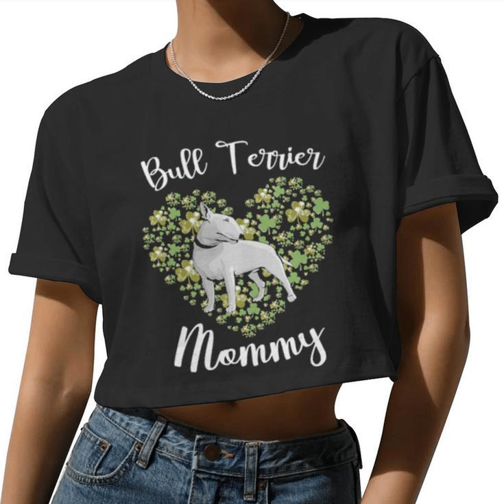 Bull Terrier Mommy Irish Shamrock Heart  Women Cropped T-shirt