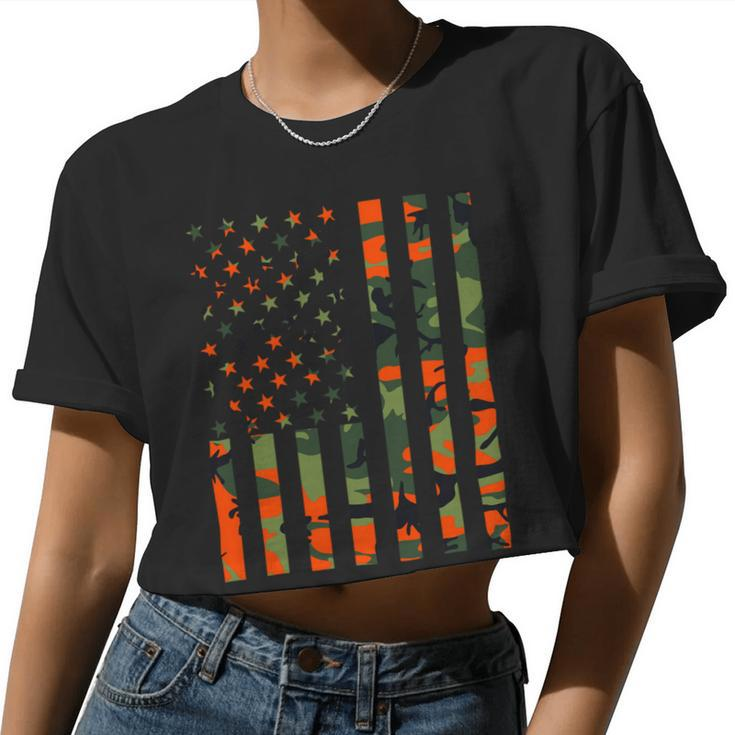 Camouflage American Flag For Hunters And Men Women Patriots Women Cropped T-shirt
