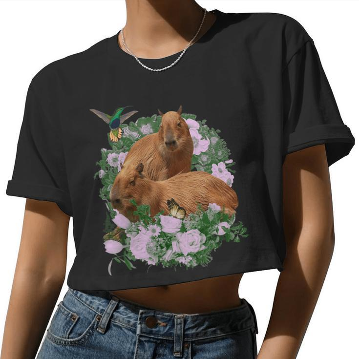 Capybara Flower Fruit Capybara Fan Club Cute Women Cropped T-shirt