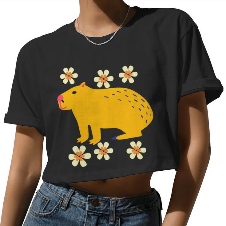 Capybara Flower Lovers Animal Pet Cute Cartoon Comic Women Cropped T-shirt