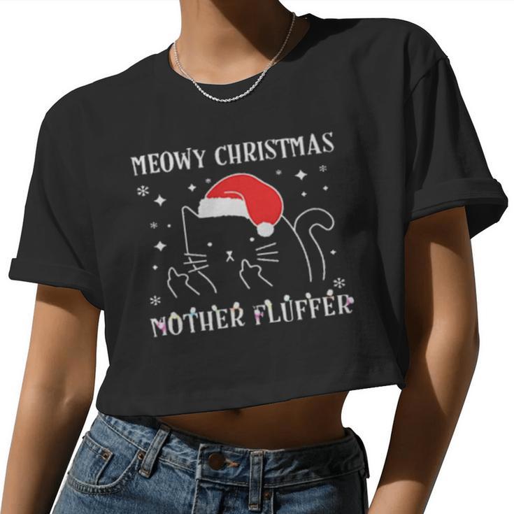 Cat Santa Hat Meowy Catmas Mother Fluffer Women Cropped T-shirt