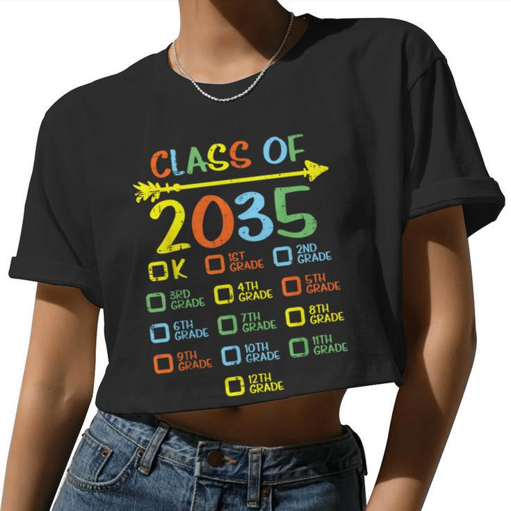 Checklist Handprint Class Of 2035 Grow With Me Boys Girls Women Cropped T-shirt