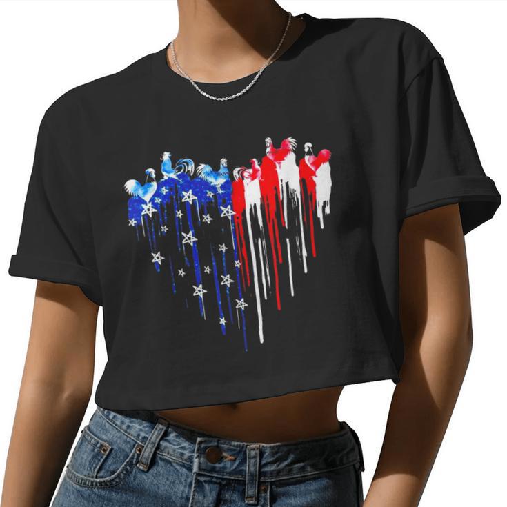 Chicken Chicken Chicken American Flag 4Th Of July Men Women Merica Usa Women Cropped T-shirt