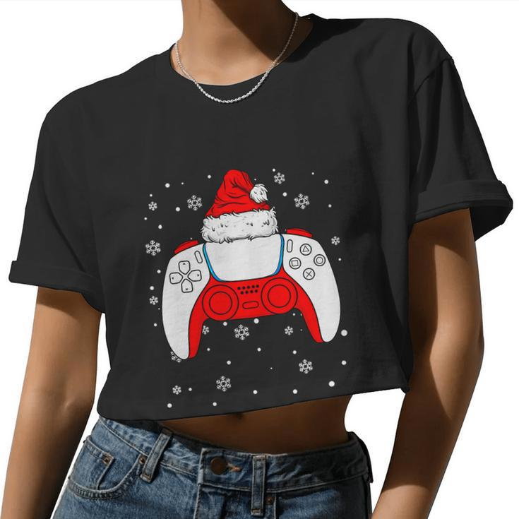 Christmas Santa Gamer Controller Boys Teens Gaming Xmas Women Cropped T-shirt