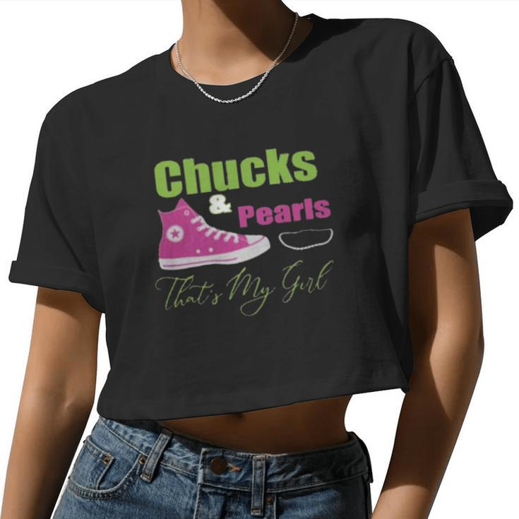 Chucks And Pearls Thats My Girl Women Cropped T-shirt
