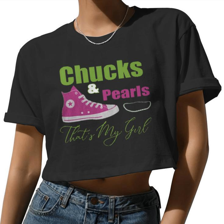 Chucks And Pearls That's My Girl Women Cropped T-shirt
