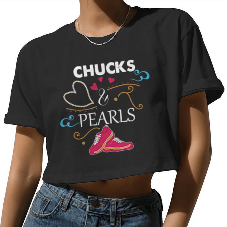 Chucks And Pearls Valentine Mum And Daughter Women Cropped T-shirt