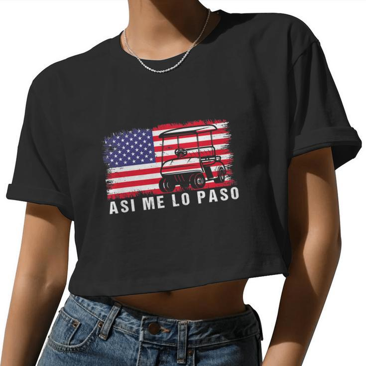 Cool Golfer American Flag 4Th Of July Women Cropped T-shirt