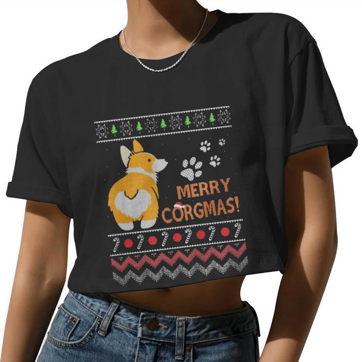 Corgi Ugly Christmas Cool Dog For Christmas Women Cropped T-shirt