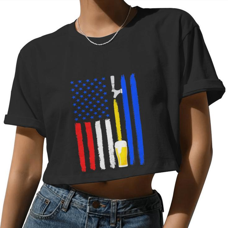 Craft Beer American Flag Usa Patriotic 4Th Of July Women Cropped T-shirt