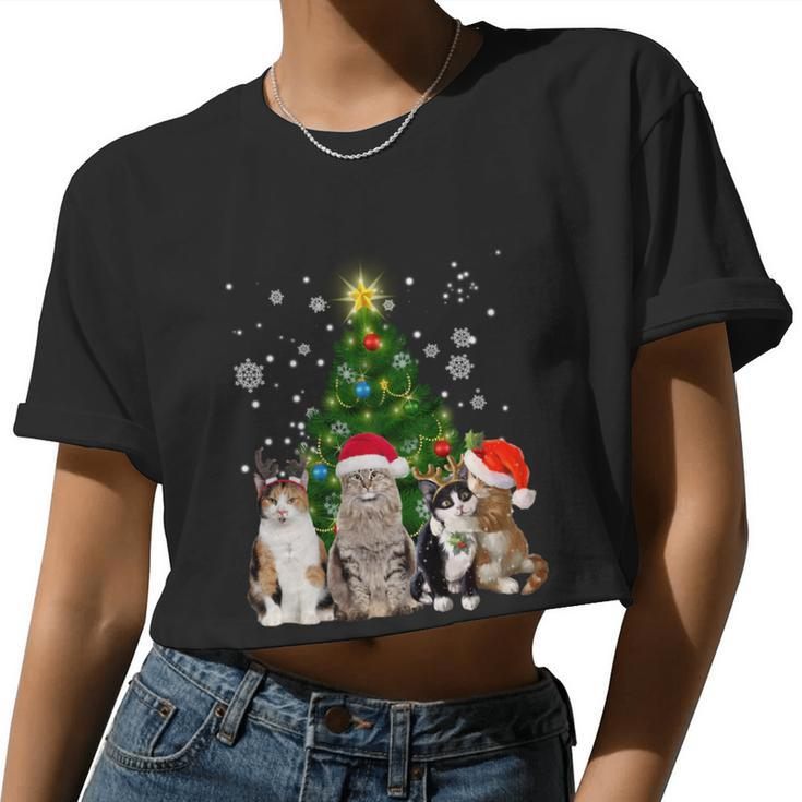 Cute Cat Christmas Tree Cat Lover Xmas Cat Mom Women Cropped T-shirt