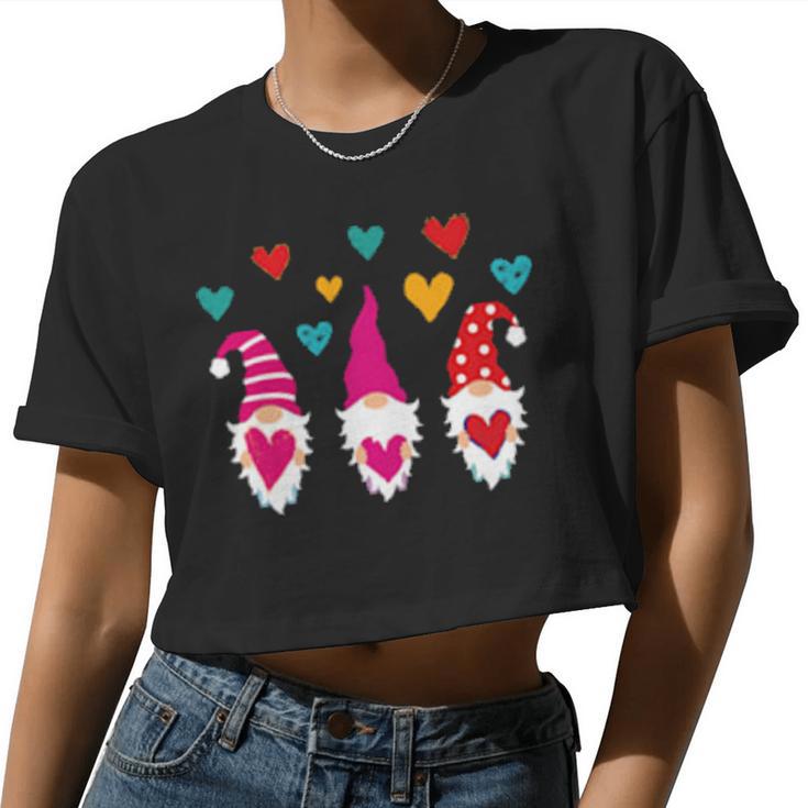 Cute Gnomes Holding Hearts Valentines Day Boys Girls Shirt Women Cropped T-shirt