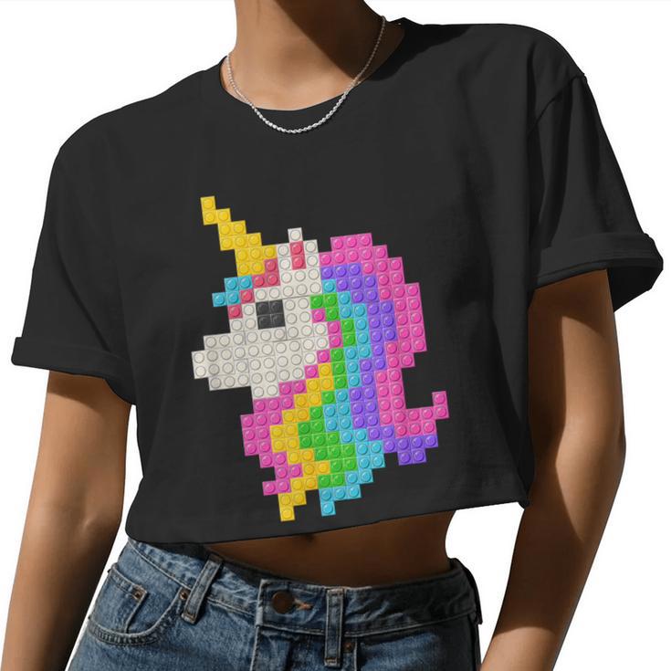 Cute Unicorn Lover Building Blocks Brick Master Builder Girl Women Cropped T-shirt