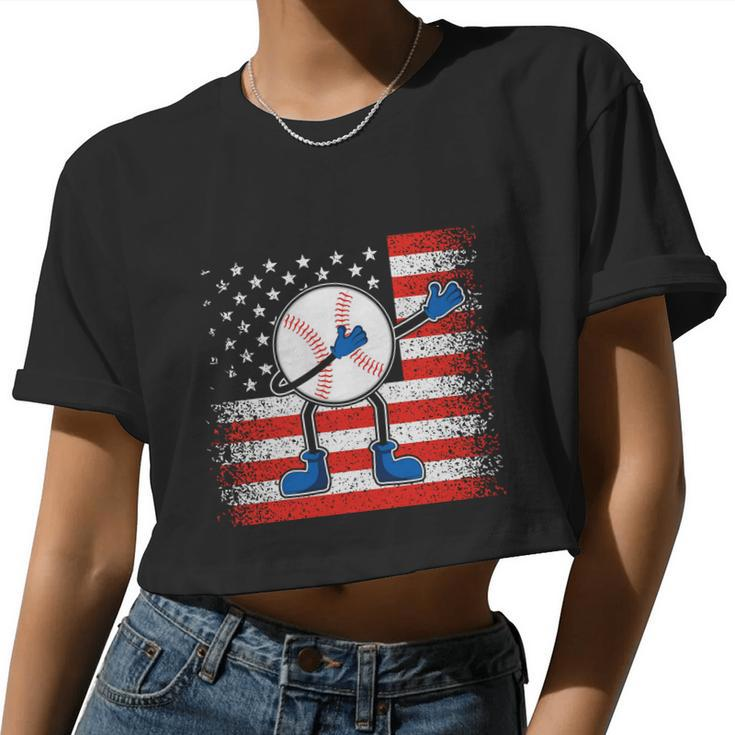 Dabbing Baseball Player 4Th July Usa Flag Plus Size Shirt For Men Women Women Cropped T-shirt