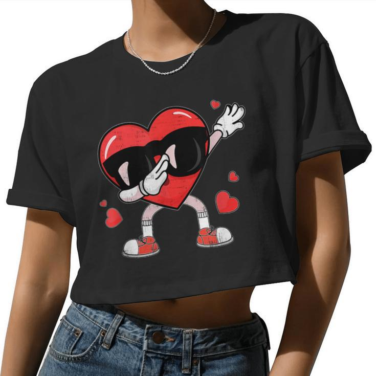 Dabbing Heart Valentines Day Boys Girls Love Dab Dance Women Cropped T-shirt