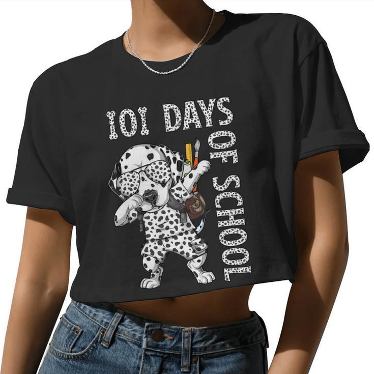 Dalmatian Dog Dabbing 101 Days Of School Dalmatian Dog Teachers Kids 66 Dalmatian Lover Women Cropped T-shirt