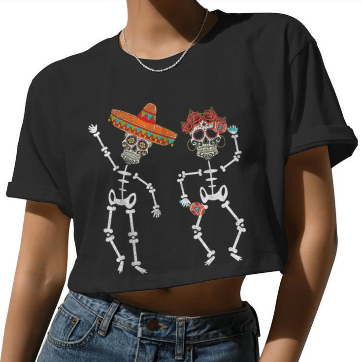 Dia De Los Muertos Day Of Dead 2021 Skull Dancing Women Women Cropped T-shirt