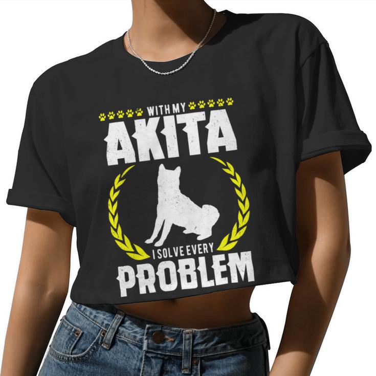 Dog Akita Vintage Akita Dog Shirt Dog Mom Dog Dad Akita Lover 3 Women Cropped T-shirt