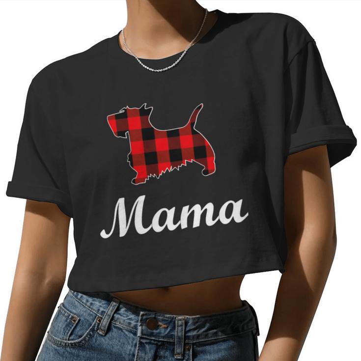 Dog Scottish Terrier Mama Red Buffalo Plaid Scottish Terrier Women Cropped T-shirt