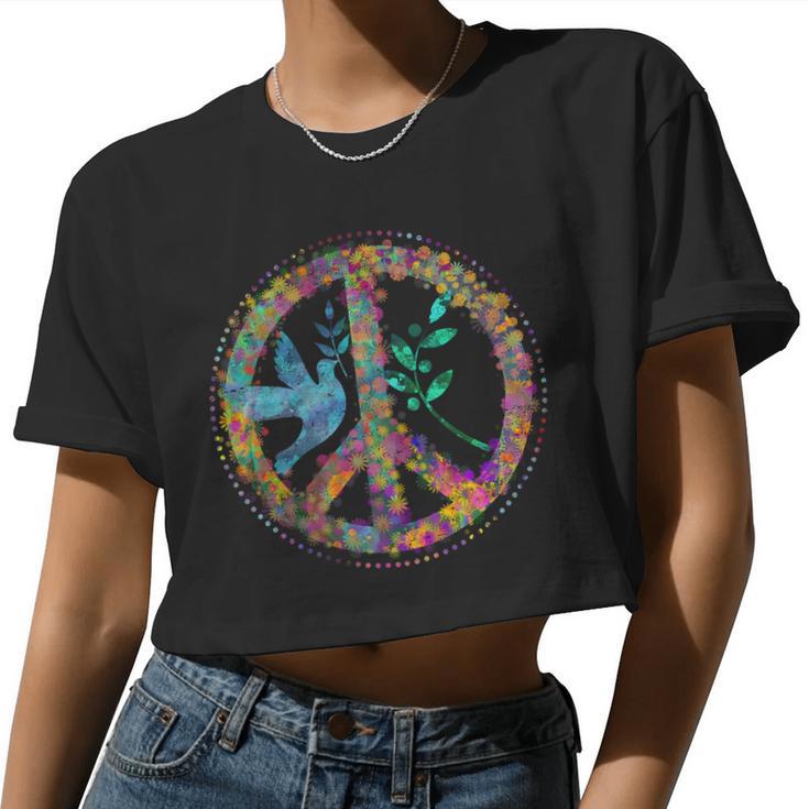 Earth Watercolor Peace Sign Tshirt Women Cropped T-shirt