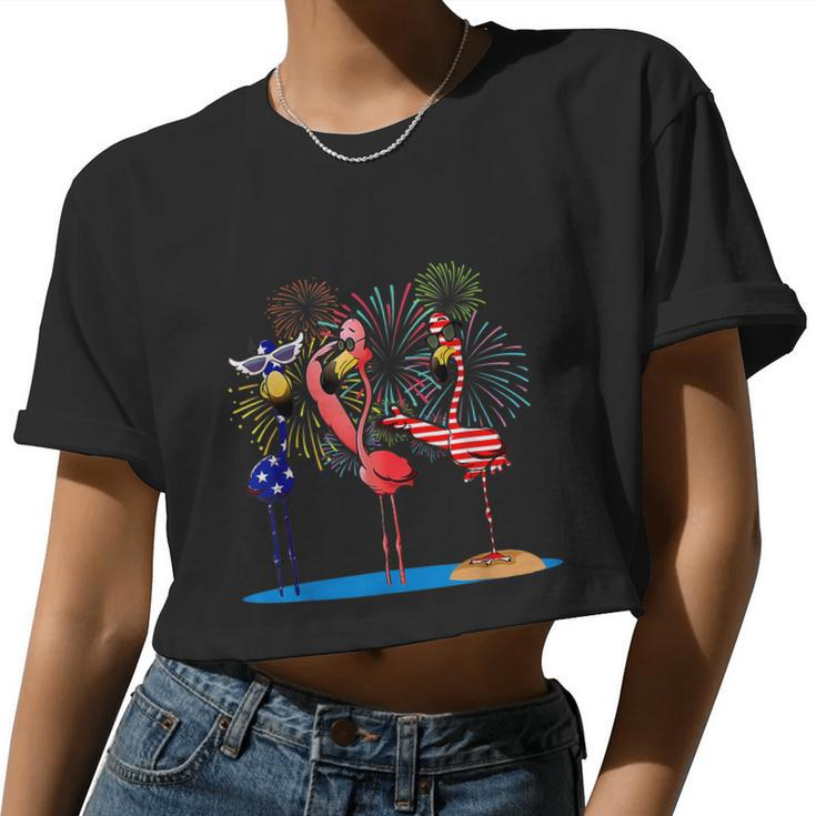 Flamingo 4Th Of July American Flag Flamingo Independence Women Cropped T-shirt