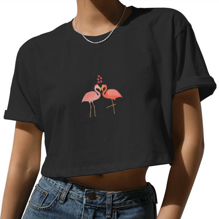 Flamingo Couples Wedding Anniversary Valentines Him Her Women Cropped T-shirt