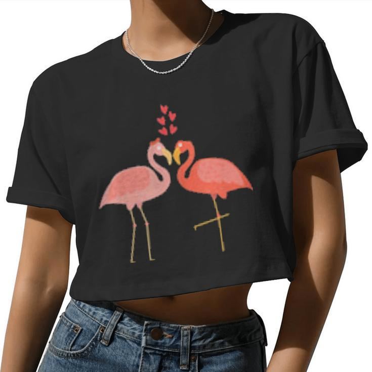 Flamingo Couples Wedding Anniversary Valentines Him Her Women Cropped T-shirt