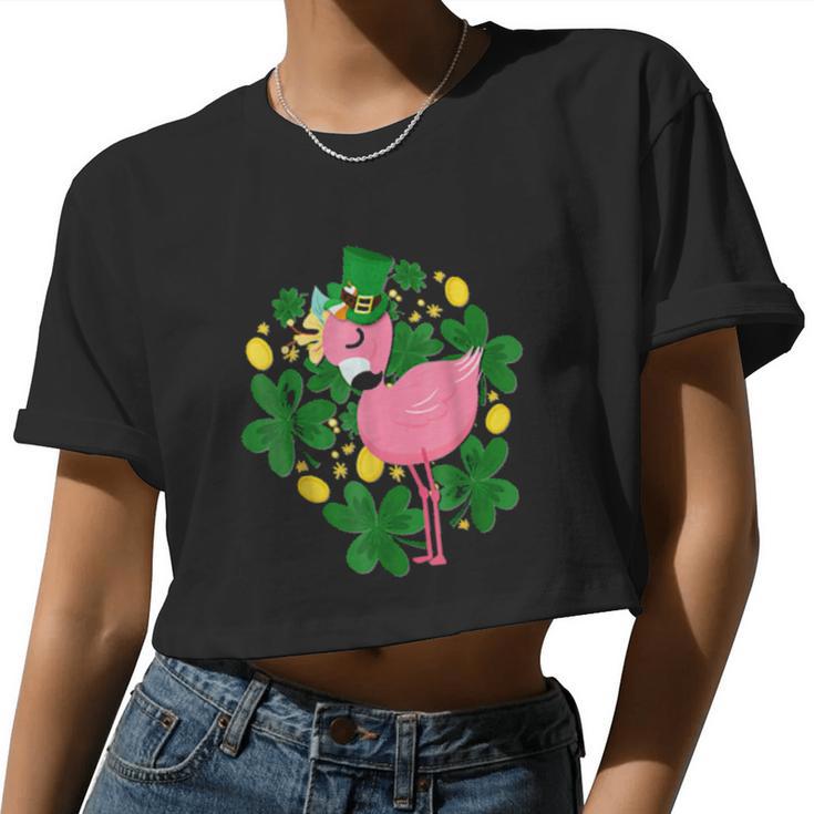 Flamingo St Patrick Day Women Cropped T-shirt