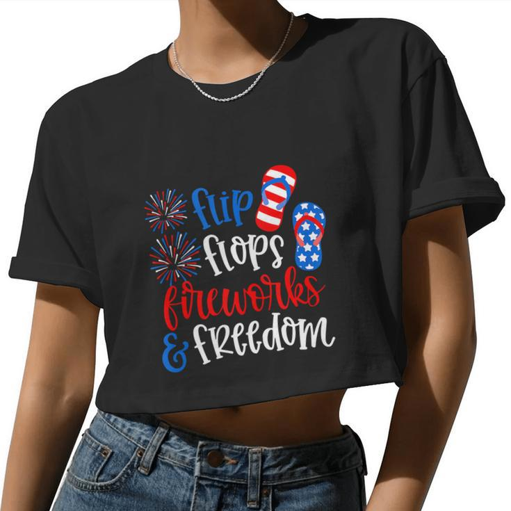 Flip Flops Fireworks 4Th Of July Us Flag Women Cropped T-shirt