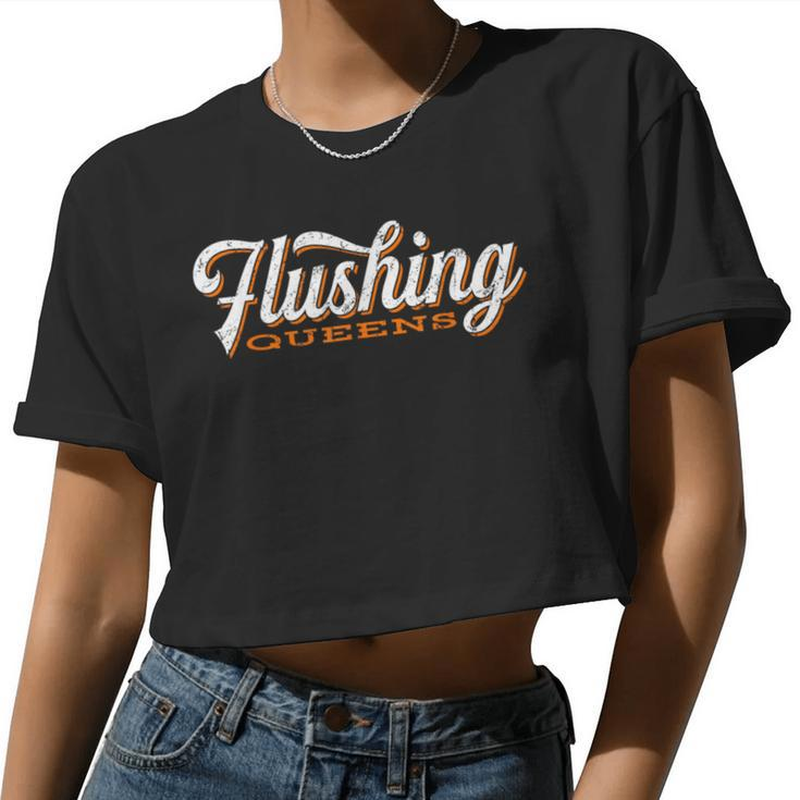 Flushing Queens Cool Retro Nyc Script Women Cropped T-shirt