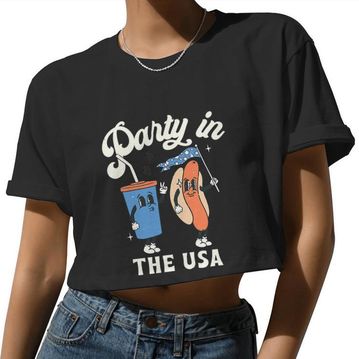 4Th Of July For Hotdog Lover Party Women Cropped T-shirt