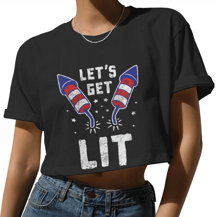 4Th Of July Let’S Get Lit For Men & Women Fun Novelty Women Cropped T-shirt