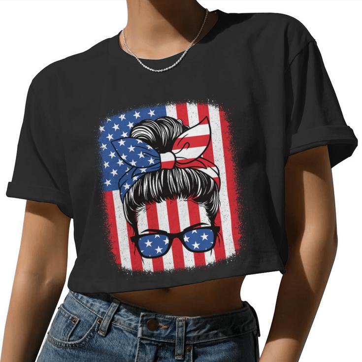 4Th Of July Patriotic American Flag Usa Women Girls Women Cropped T-shirt