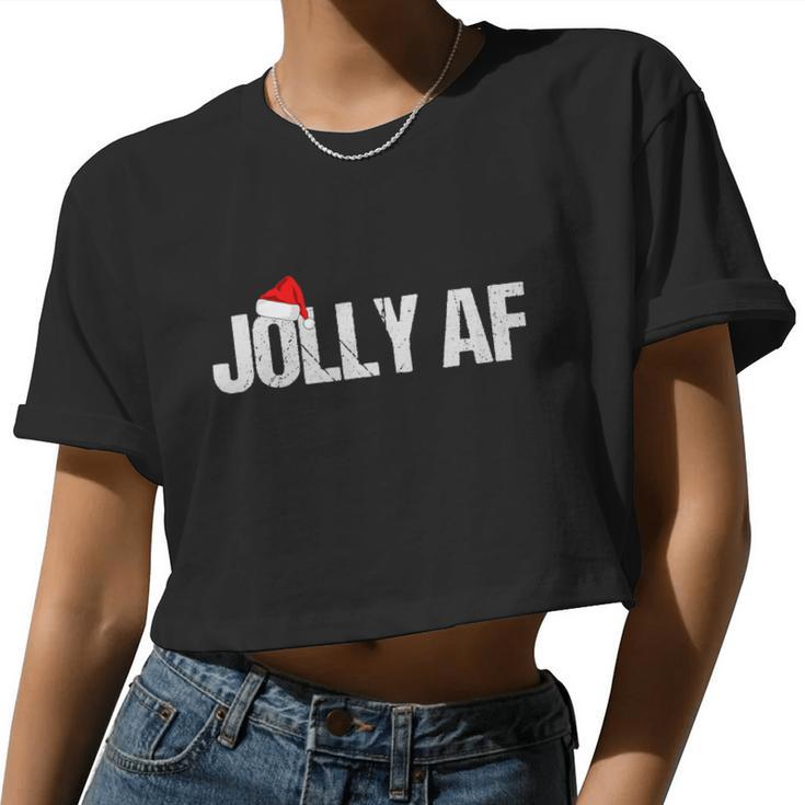 Christmas Shirts & Pajamas Santa Hat Jolly Af Tshirt Women Cropped T-shirt