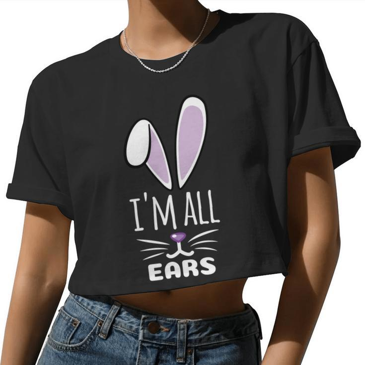 Cute Pastel Purple Bunny Im All Ears Rabbit Happy Easter Day For Girls Women Mom Mommy Family Birthday Holiday Christmas Women Cropped T-shirt