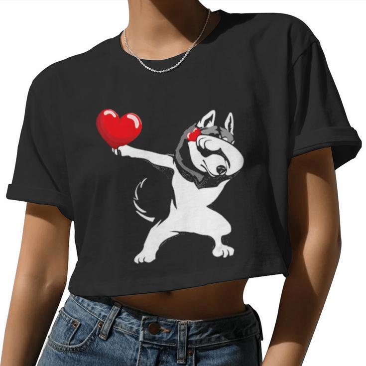 Dabbing Husky Valentine's Day Boys Girls Women Cropped T-shirt