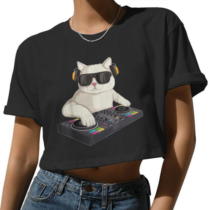 Dj Cat Techno Music Festival Lover Musician Women Women Cropped T-shirt