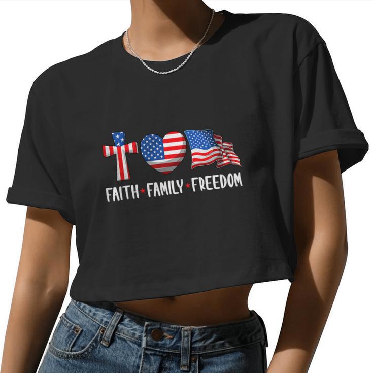 Faith Family Freedom Christian 4Th Of July Women Cropped T-shirt