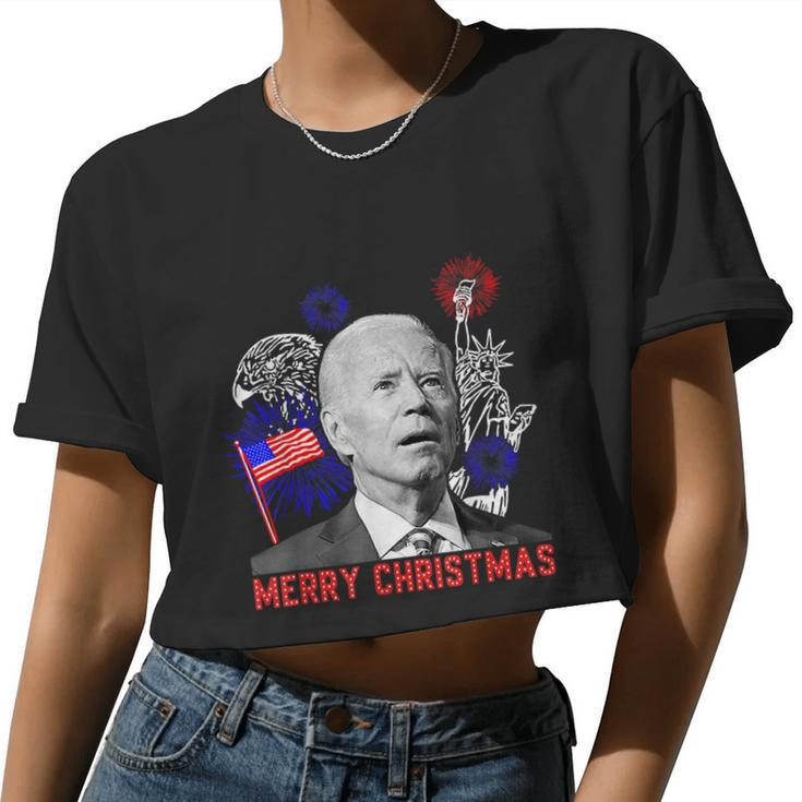 Joe Biden Happy Christmas In July Usa Flag V2 Women Cropped T-shirt