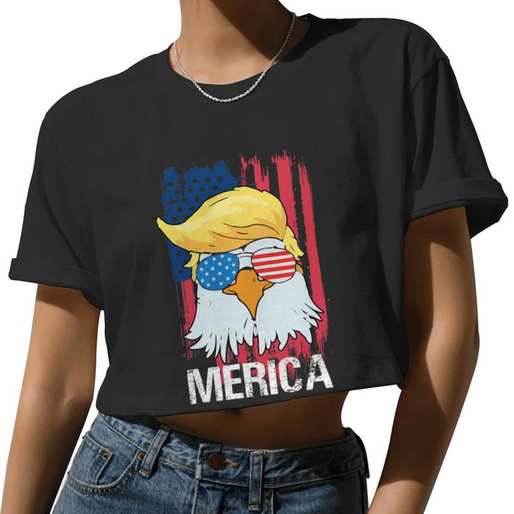 Merica Trump Bald Eagle 4Th Of July Us Flag Men Women Women Cropped T-shirt